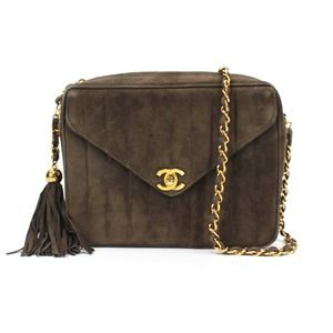CHANEL Vertical Quilt Brown Suede Fringe Tassel Camera Bag CC Turnlock Crossbody